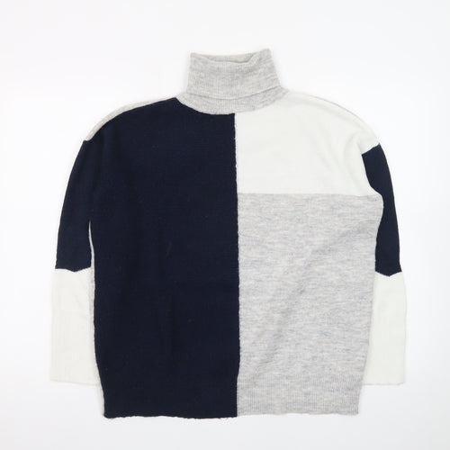 Wallis Women’s Grey Colour Block Roll Neck Petite Jumper Size S