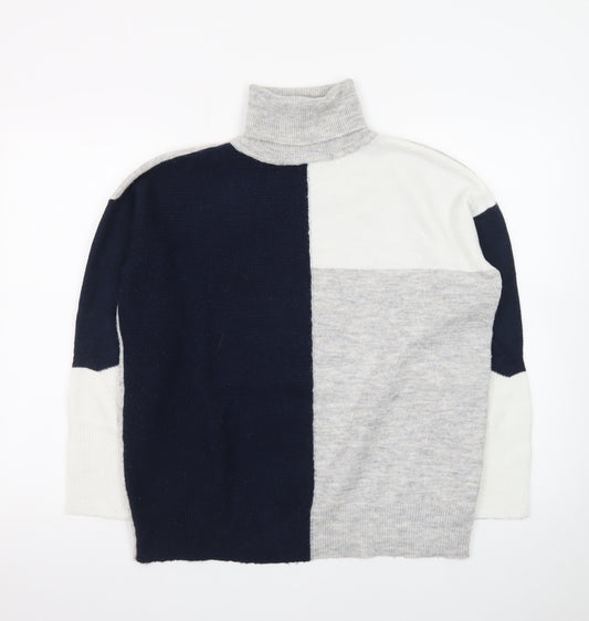 Wallis Women’s Grey Colour Block Roll Neck Petite Jumper Size S