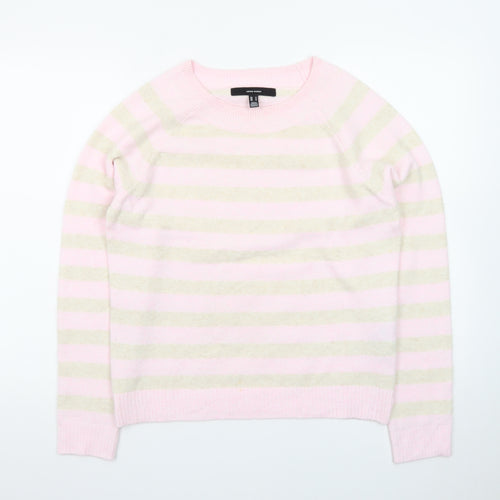 Vero Moda Women's Pink Striped Crew Neck Wool Jumper M