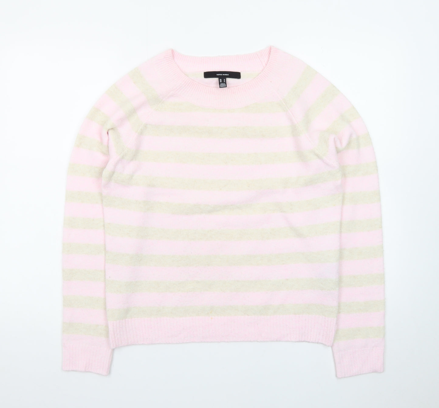 Vero Moda Women's Pink Striped Crew Neck Wool Jumper M