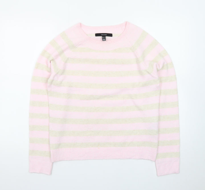 Vero Moda Women's Pink Striped Crew Neck Wool Jumper M