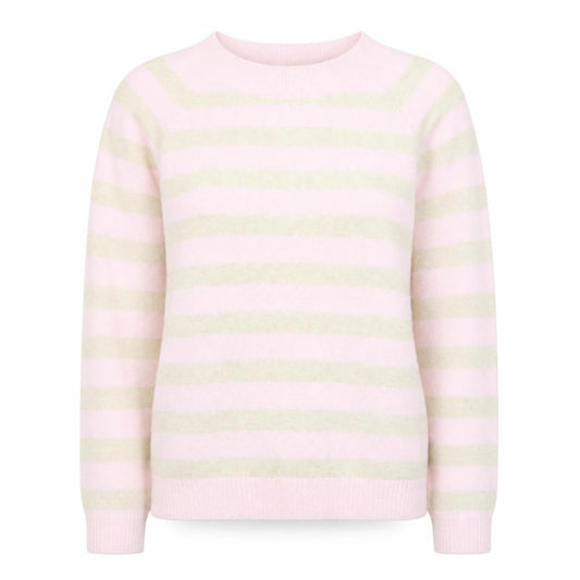 Front view of Vero Moda Women's Pink Striped Crew Neck Wool Jumper M