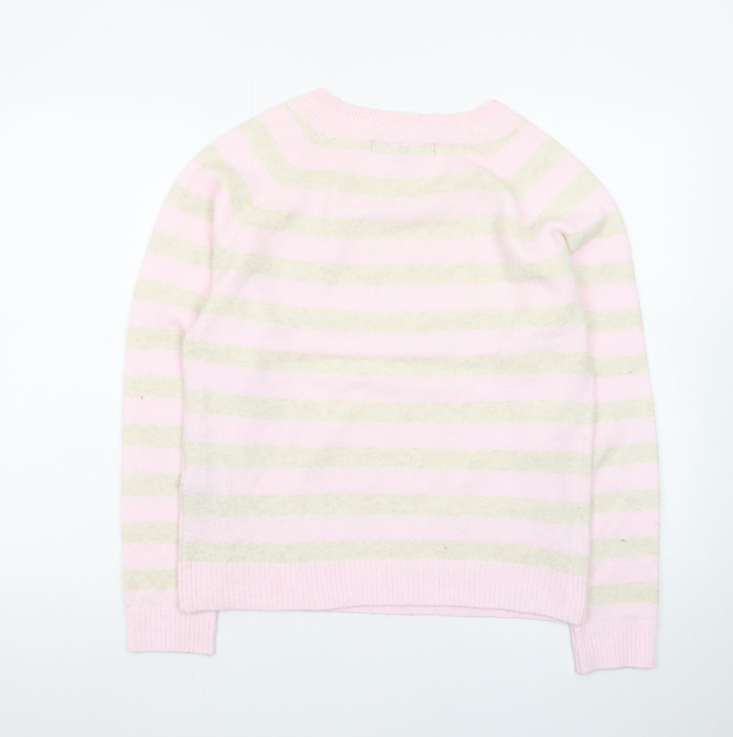 Vero Moda Women's Pink Striped Crew Neck Wool Jumper M