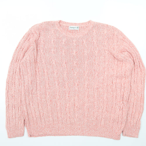 Jumper Women Pink Cable-Knit Crew Neck Cotton Pullover L