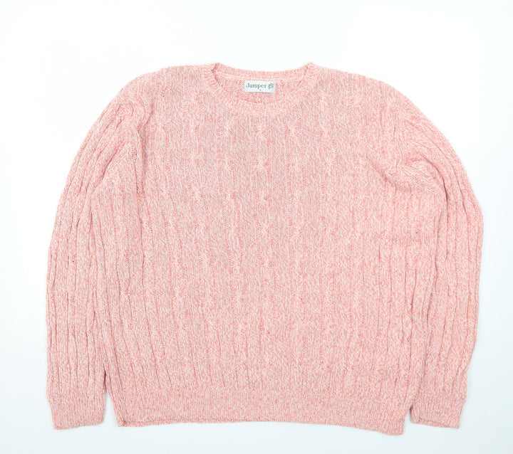 Jumper Women Pink Cable-Knit Crew Neck Cotton Pullover L