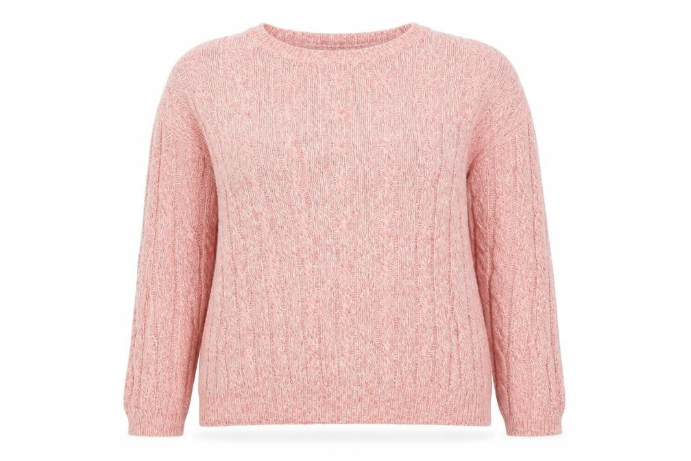 Jumper Women Pink Cable-Knit Crew Neck Cotton Pullover L