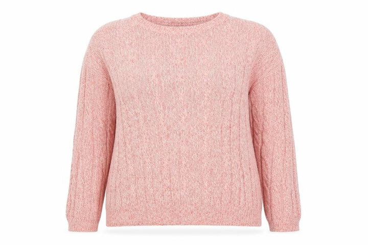 Jumper Women Pink Cable-Knit Crew Neck Cotton Pullover L
