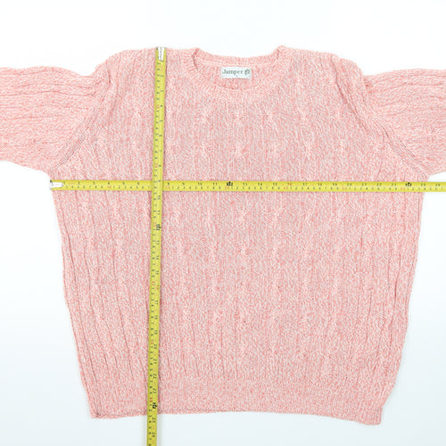Jumper Women Pink Cable-Knit Crew Neck Cotton Pullover L