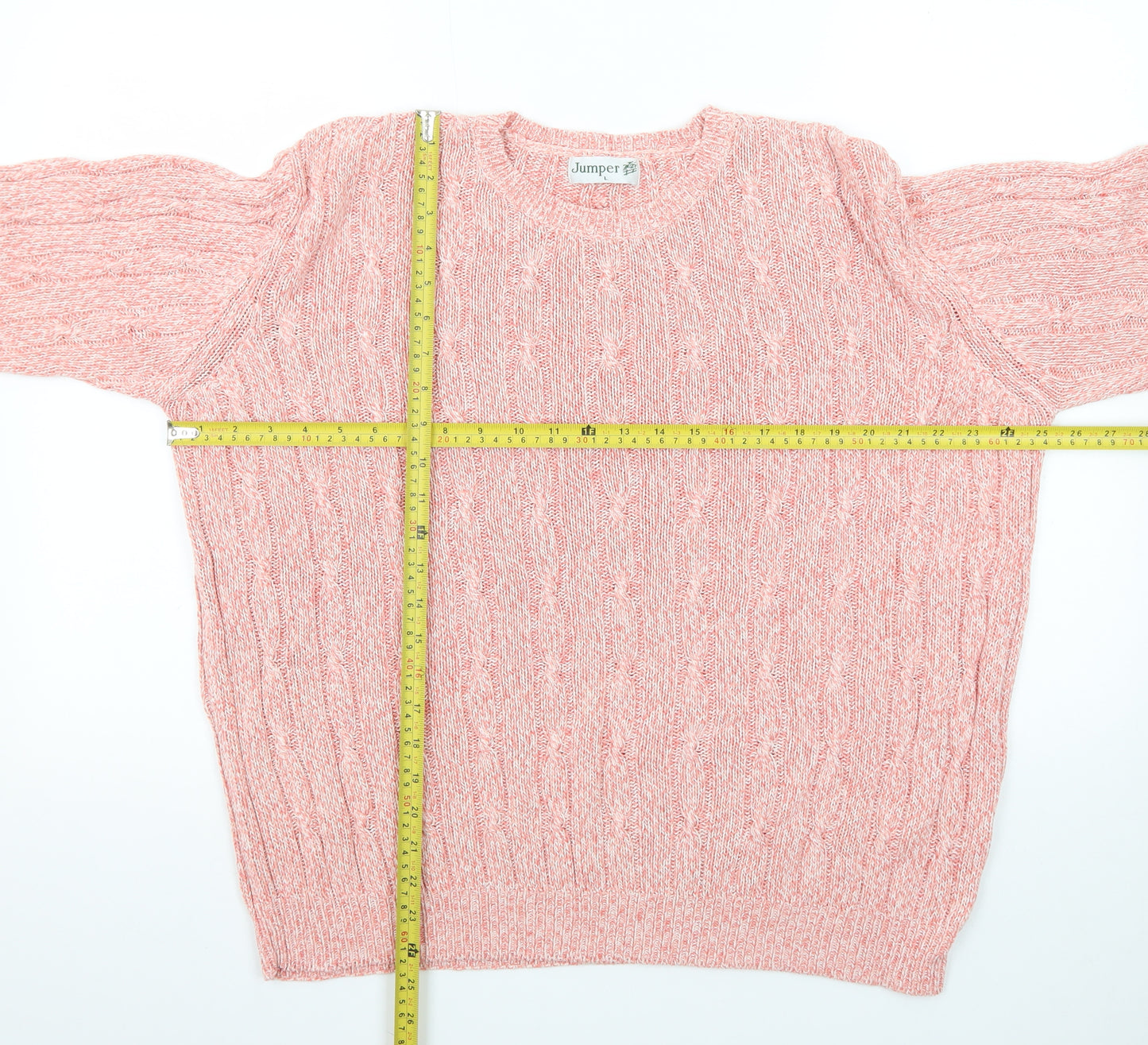 Jumper Women Pink Cable-Knit Crew Neck Cotton Pullover L