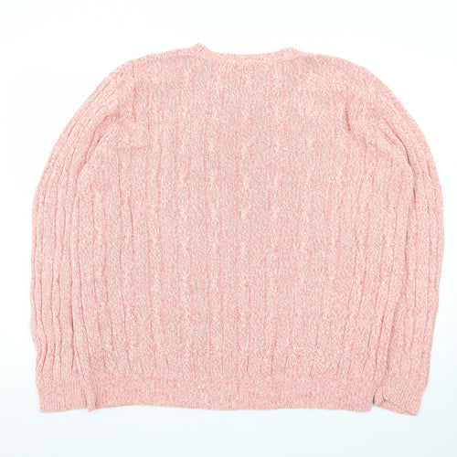 Jumper Women Pink Cable-Knit Crew Neck Cotton Pullover L