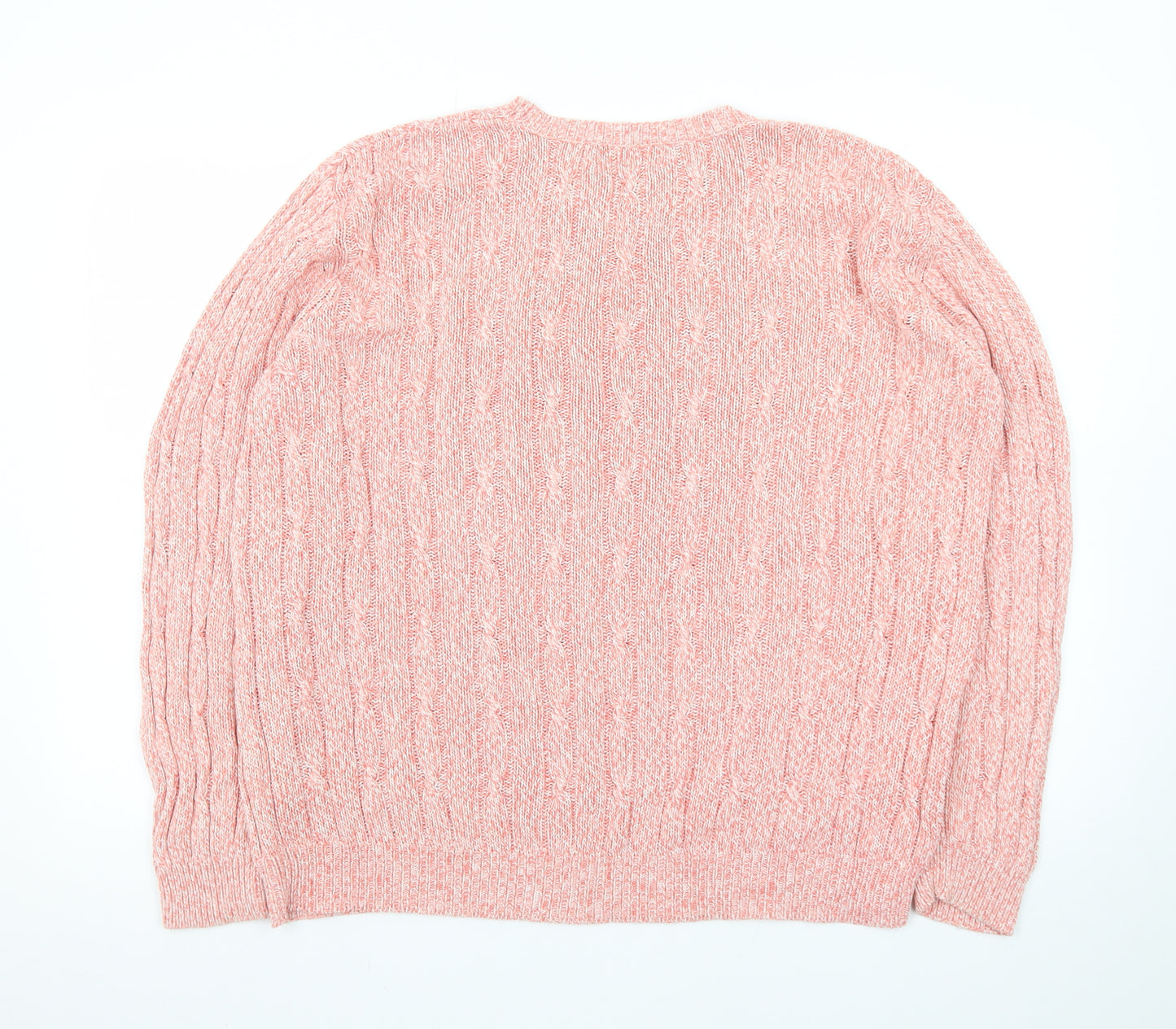 Jumper Women Pink Cable-Knit Crew Neck Cotton Pullover L