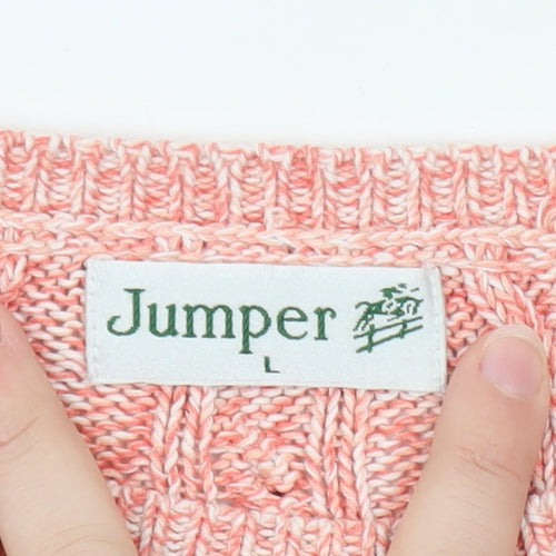Jumper Women Pink Cable-Knit Crew Neck Cotton Pullover L