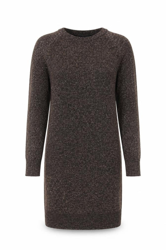 Front view of Whistles women’s brown metallic knit bodycon dress, size UK 10