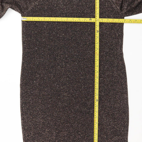 Whistles Womens Brown Metallic Knit Bodycon Dress Size 10