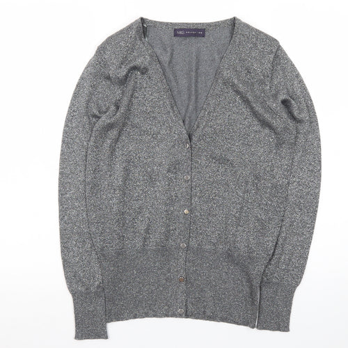 Marks and Spencer Women Grey Size 10 Metallic Button Cardigan