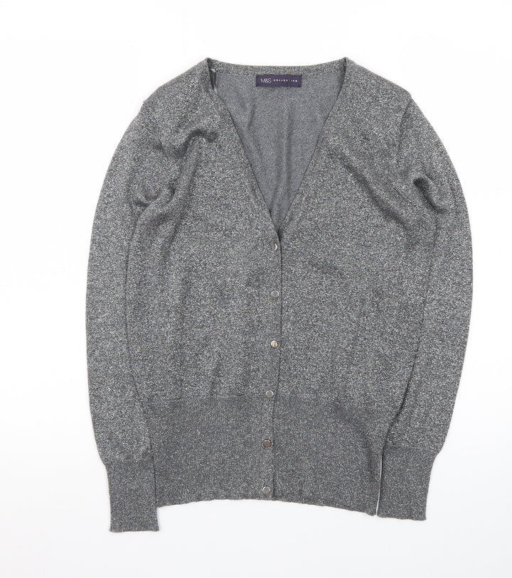 Marks and Spencer Women Grey Size 10 Metallic Button Cardigan