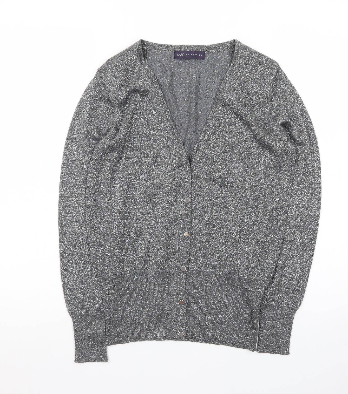 Marks and Spencer Women Grey Size 10 Metallic Button Cardigan