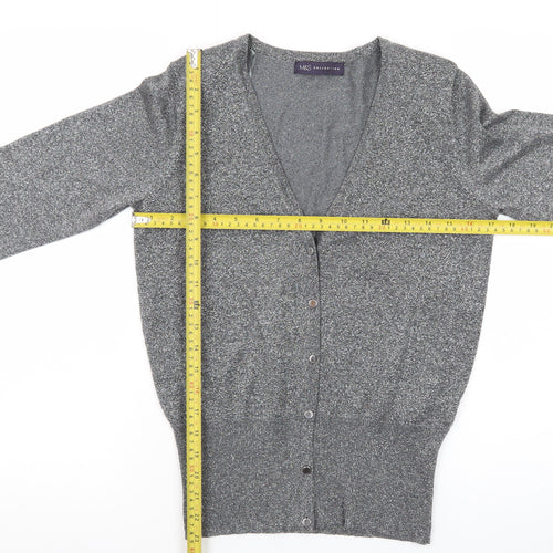 Marks and Spencer Women Grey Size 10 Metallic Button Cardigan