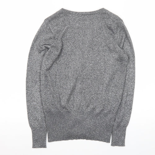 Marks and Spencer Women Grey Size 10 Metallic Button Cardigan