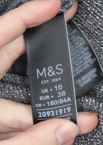 Marks and Spencer Women Grey Size 10 Metallic Button Cardigan