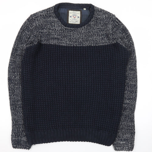 Brave Soul Mens Blue Waffle-Knit Crew Neck Jumper Size L