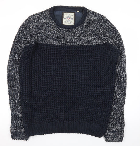 Brave Soul Mens Blue Waffle-Knit Crew Neck Jumper Size L