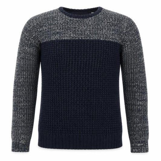 Front view of Brave Soul men’s blue waffle-knit crew neck jumper, size L