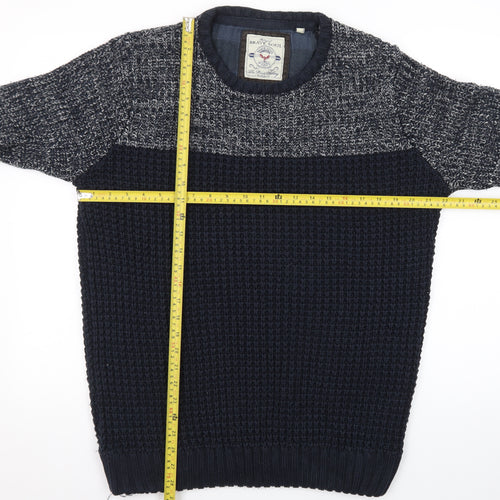 Brave Soul Mens Blue Waffle-Knit Crew Neck Jumper Size L