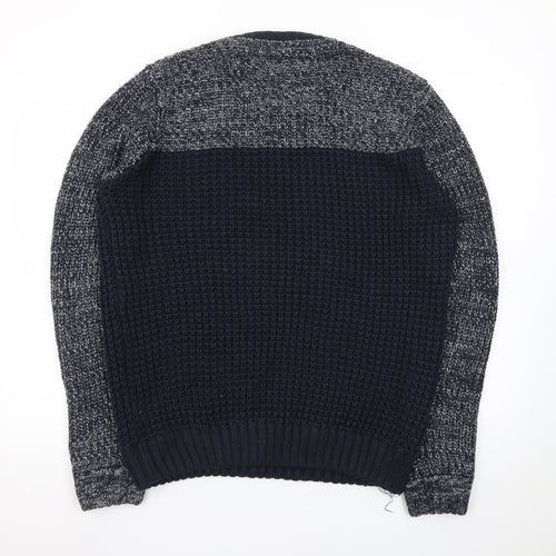 Brave Soul Mens Blue Waffle-Knit Crew Neck Jumper Size L