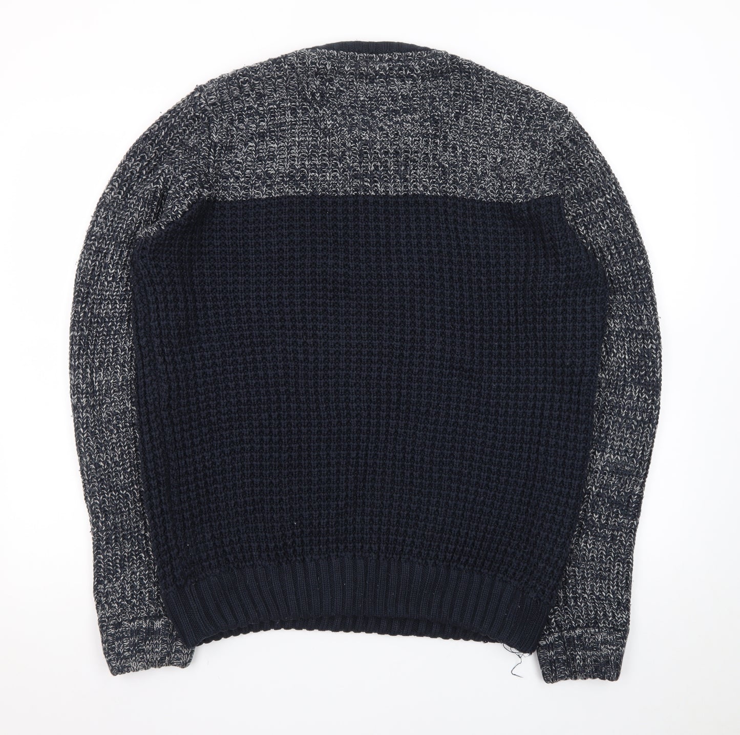 Brave Soul Mens Blue Waffle-Knit Crew Neck Jumper Size L