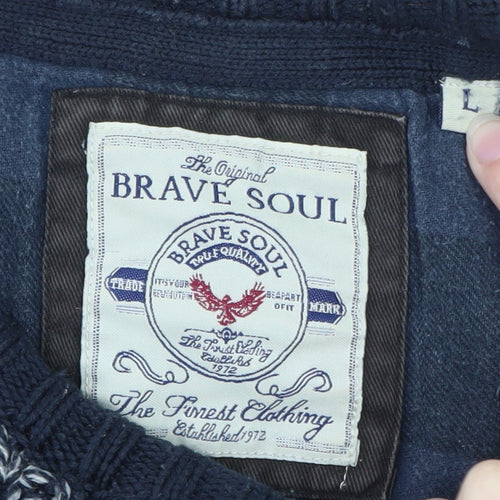 Brave Soul Mens Blue Waffle-Knit Crew Neck Jumper Size L