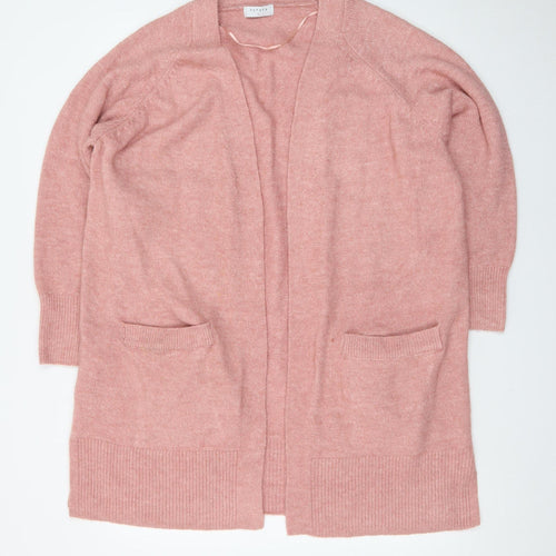 Papaya Women Pink Longline Open Cardigan L Acrylic Blend Knit
