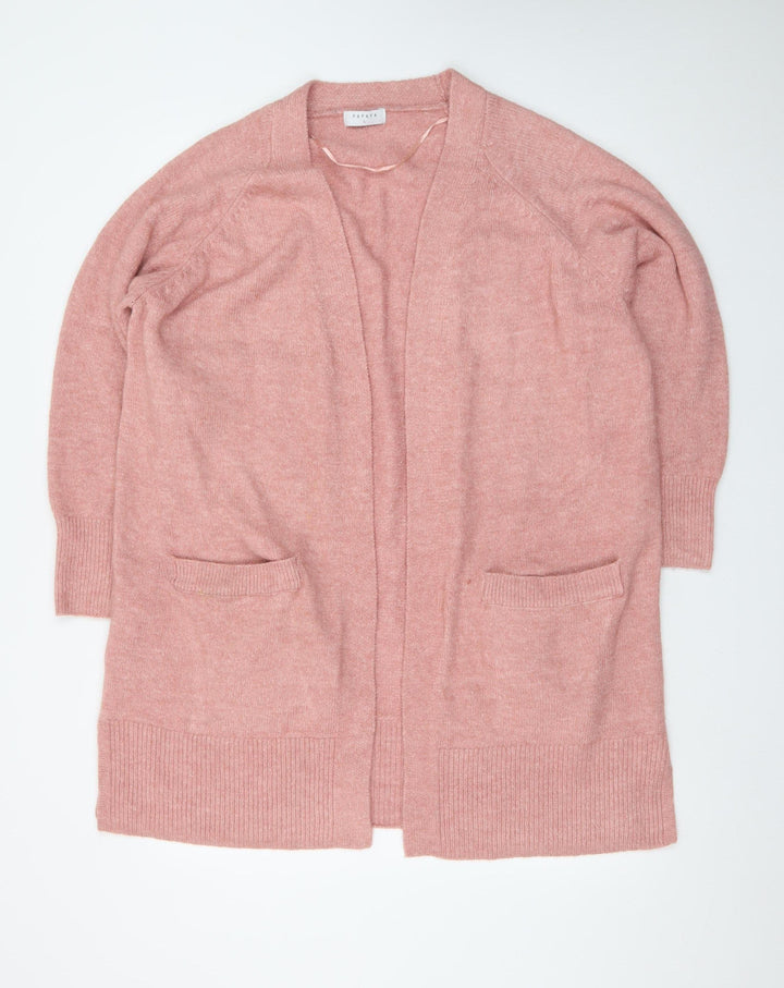 Papaya Women Pink Longline Open Cardigan L Acrylic Blend Knit