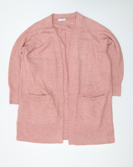Papaya Women Pink Longline Open Cardigan L Acrylic Blend Knit