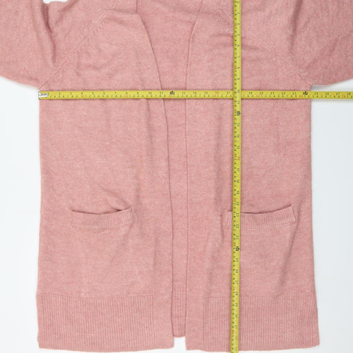 Papaya Women Pink Longline Open Cardigan L Acrylic Blend Knit