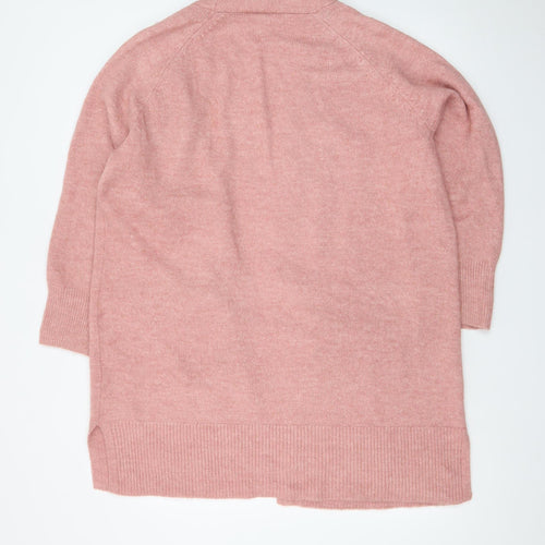 Papaya Women Pink Longline Open Cardigan L Acrylic Blend Knit