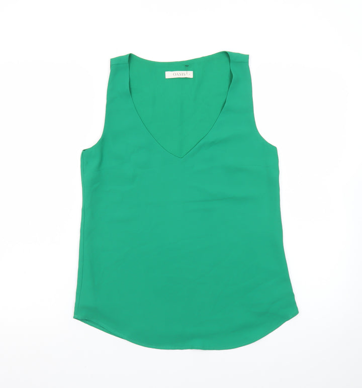 Oasis Women's Green V-Neck Sleeveless Chiffon Tank Top Size 8