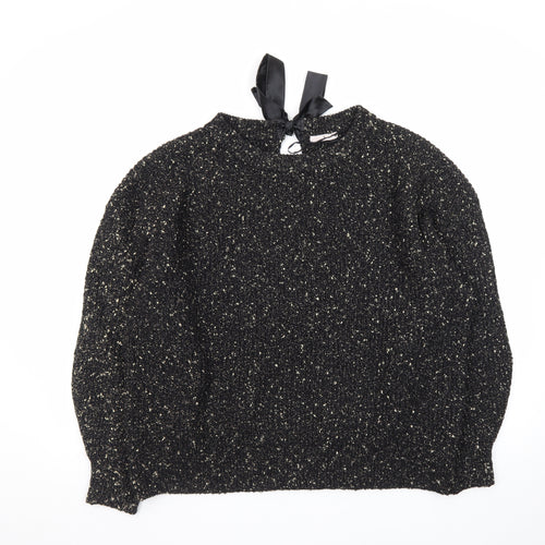 Tu Women Black Metallic Knit Bow Back Jumper Size 20