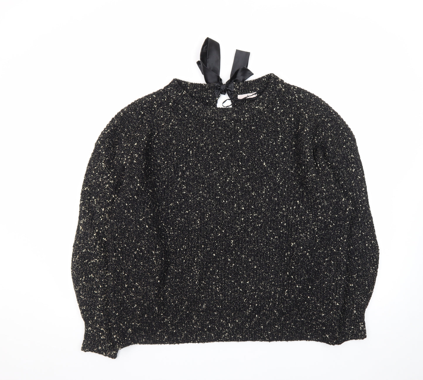 Tu Women Black Metallic Knit Bow Back Jumper Size 20