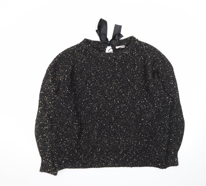Tu Women Black Metallic Knit Bow Back Jumper Size 20