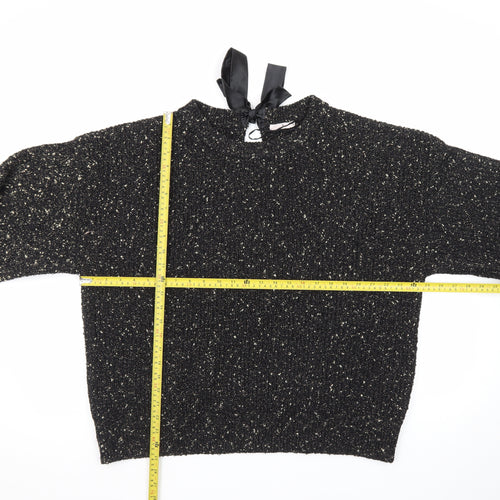 Tu Women Black Metallic Knit Bow Back Jumper Size 20