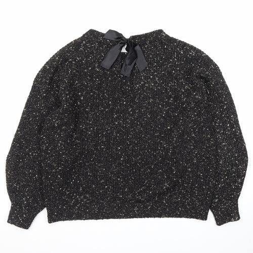 Tu Women Black Metallic Knit Bow Back Jumper Size 20