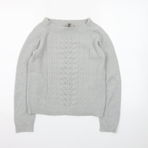 Oasis Women Grey XS Cable-Knit Wool Blend Pullover Jumper