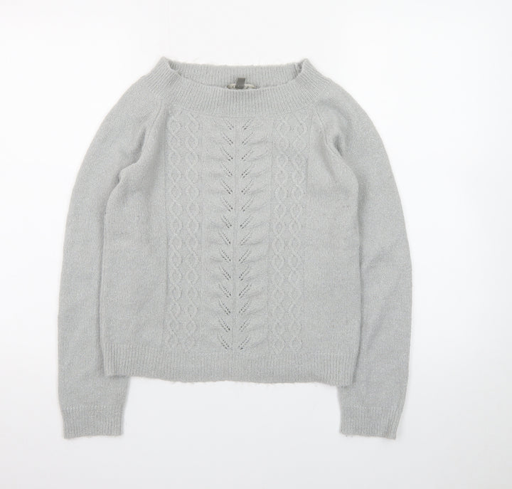Oasis Women Grey XS Cable-Knit Wool Blend Pullover Jumper