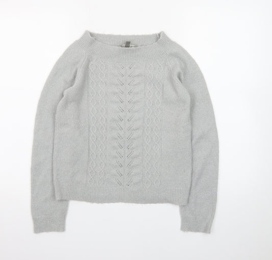 Oasis Women Grey XS Cable-Knit Wool Blend Pullover Jumper