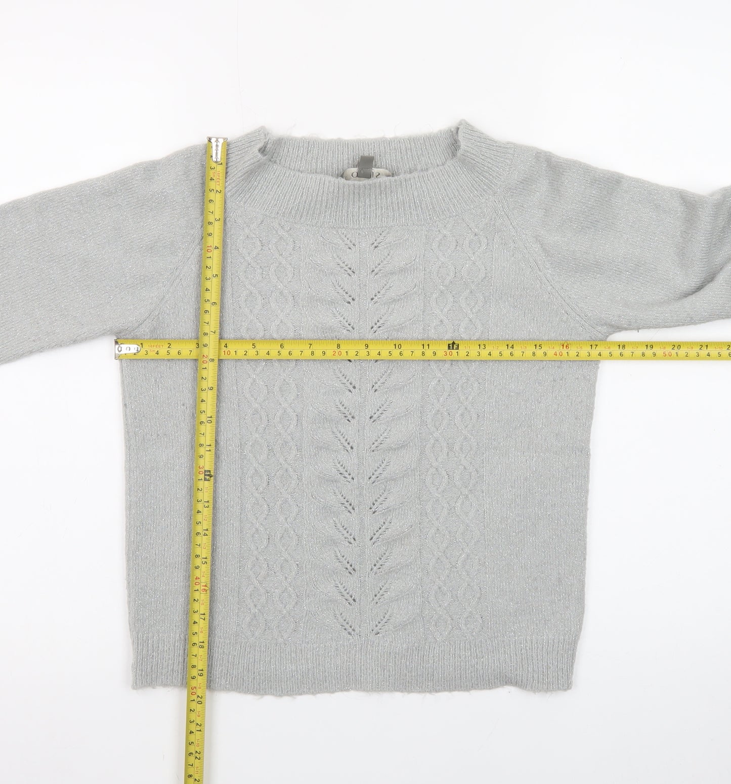 Oasis Women Grey XS Cable-Knit Wool Blend Pullover Jumper
