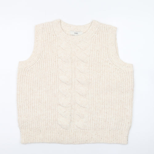 Marks and Spencer Womens Beige Cable Knit Sleeveless Vest Medium