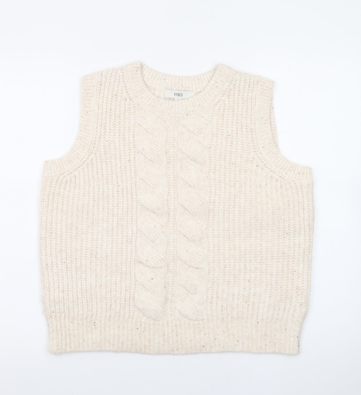 Marks and Spencer Womens Beige Cable Knit Sleeveless Vest Medium
