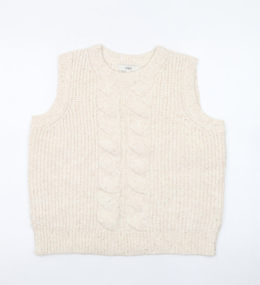 Marks and Spencer Womens Beige Cable Knit Sleeveless Vest Medium