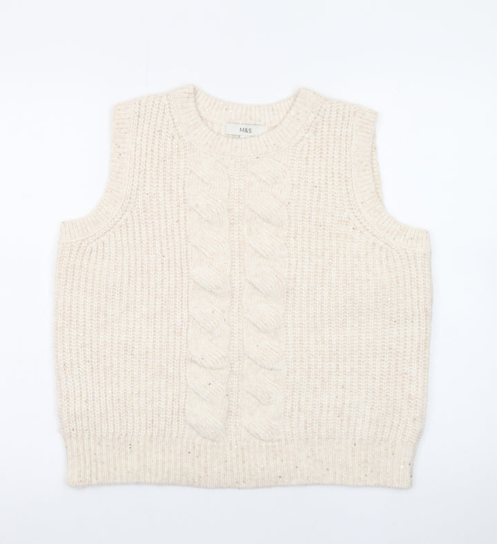 Marks and Spencer Womens Beige Cable Knit Sleeveless Vest Medium